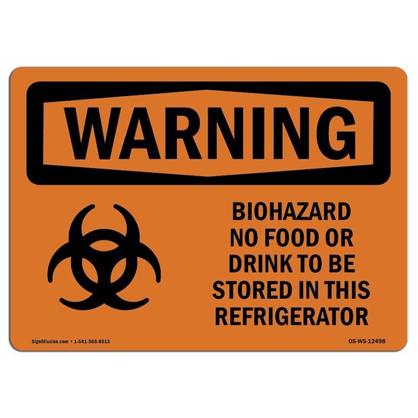 Signmission OSHA Sign, 10" H, 14" W, Rigid Plastic, Biohazard No Food Or Drink, Landscape, WS-P-1014-L-12498 OS-WS-P-1014-L-12498